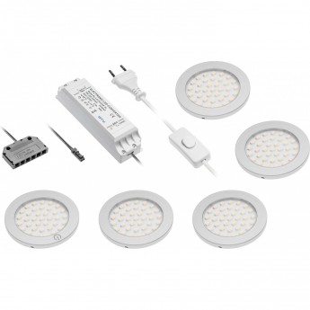 Комплект 5 светильников LED Castello, первый с выключателем, трансформатор, теплый белый, 6 выходов miniAMP GTV LD-Z5CSCB-53